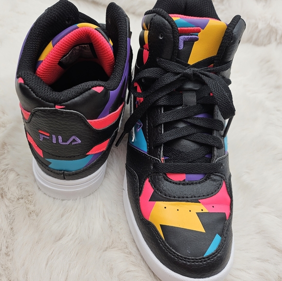 Fila Everge Men's Hightop Shoes Size‎ 4 Black Neon Multicolored Bright Colors - Picture 7 of 9